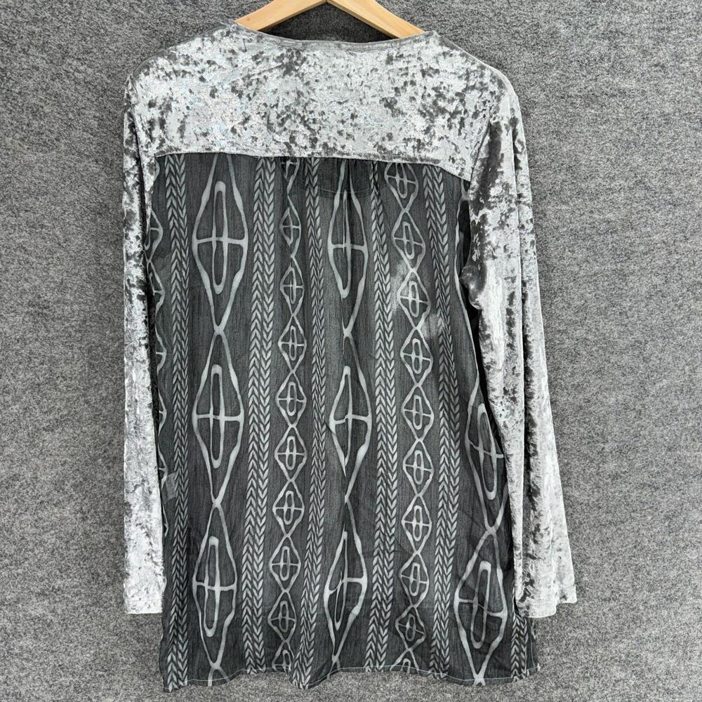 Adore Blouse Women S Small Gray Geometric Long Sleeve Velvet Round Neck Casual - Picture 2 of 7